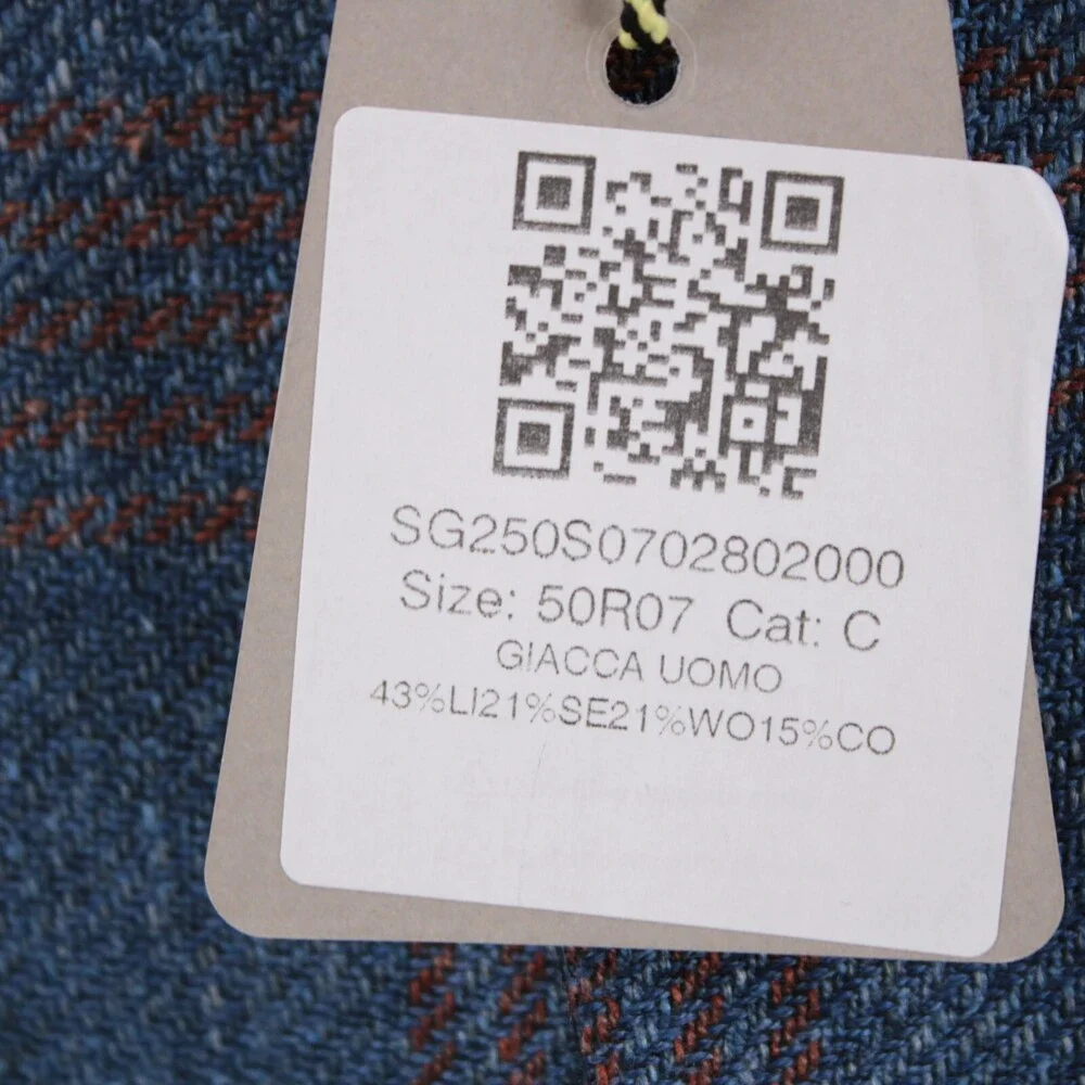 Sartorio Kiton NWT Linen Blend Sport Coat Size 50R 40R US In Blue w/ Brown Plaid